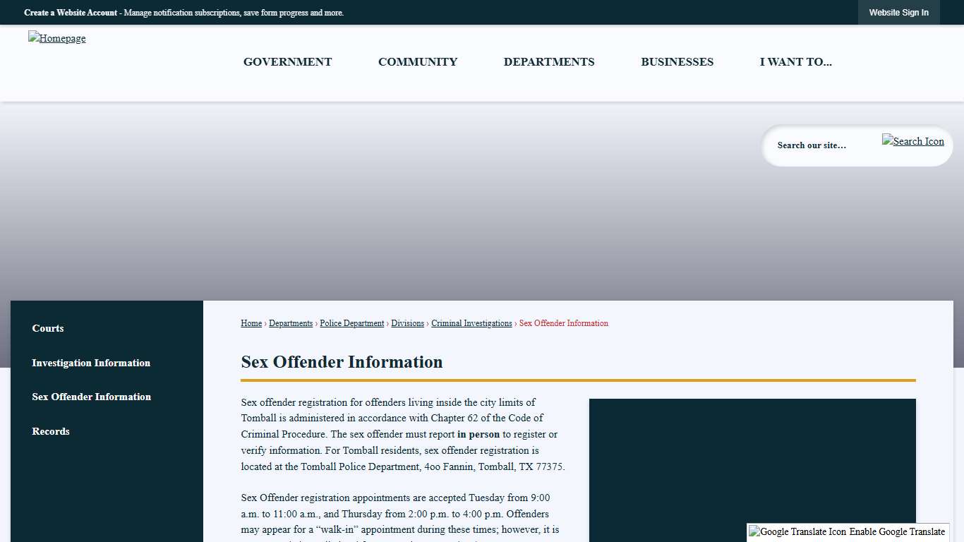 Sex Offender Information Tomball, TX - Official Website